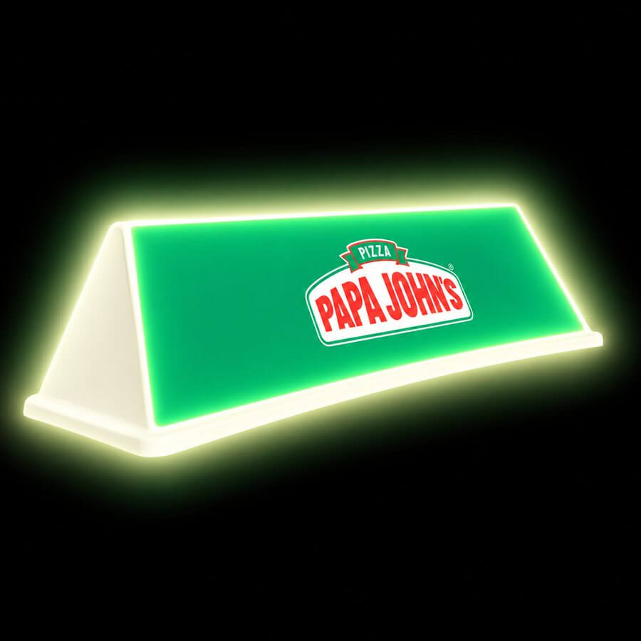 Illuminated roof sign example shown lit from within.